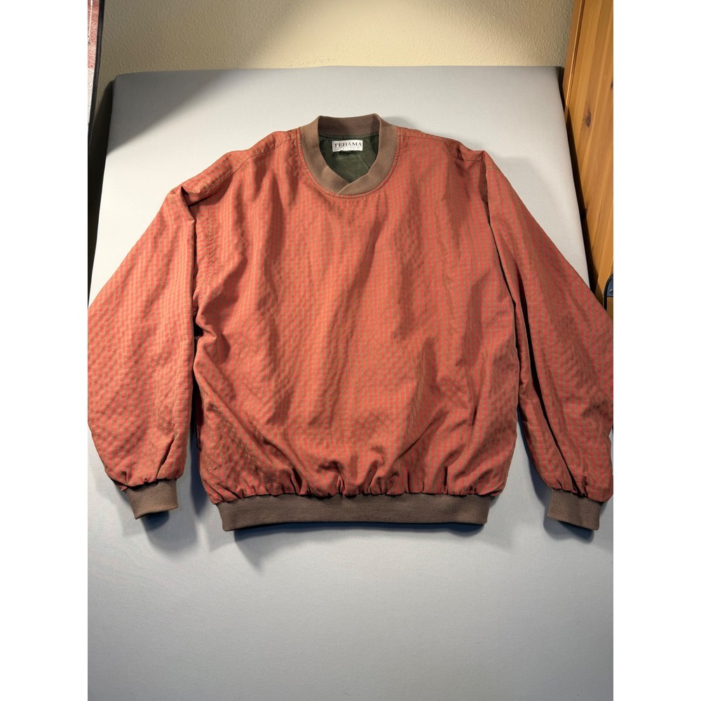 Tehama Clint Mens Red Brown Check V-Neck Pullover Windshirt Jacket Lined